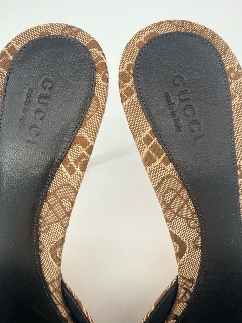 Gucci Brown Monogram Open-Toe Mule Heels - Picture 4 of 6